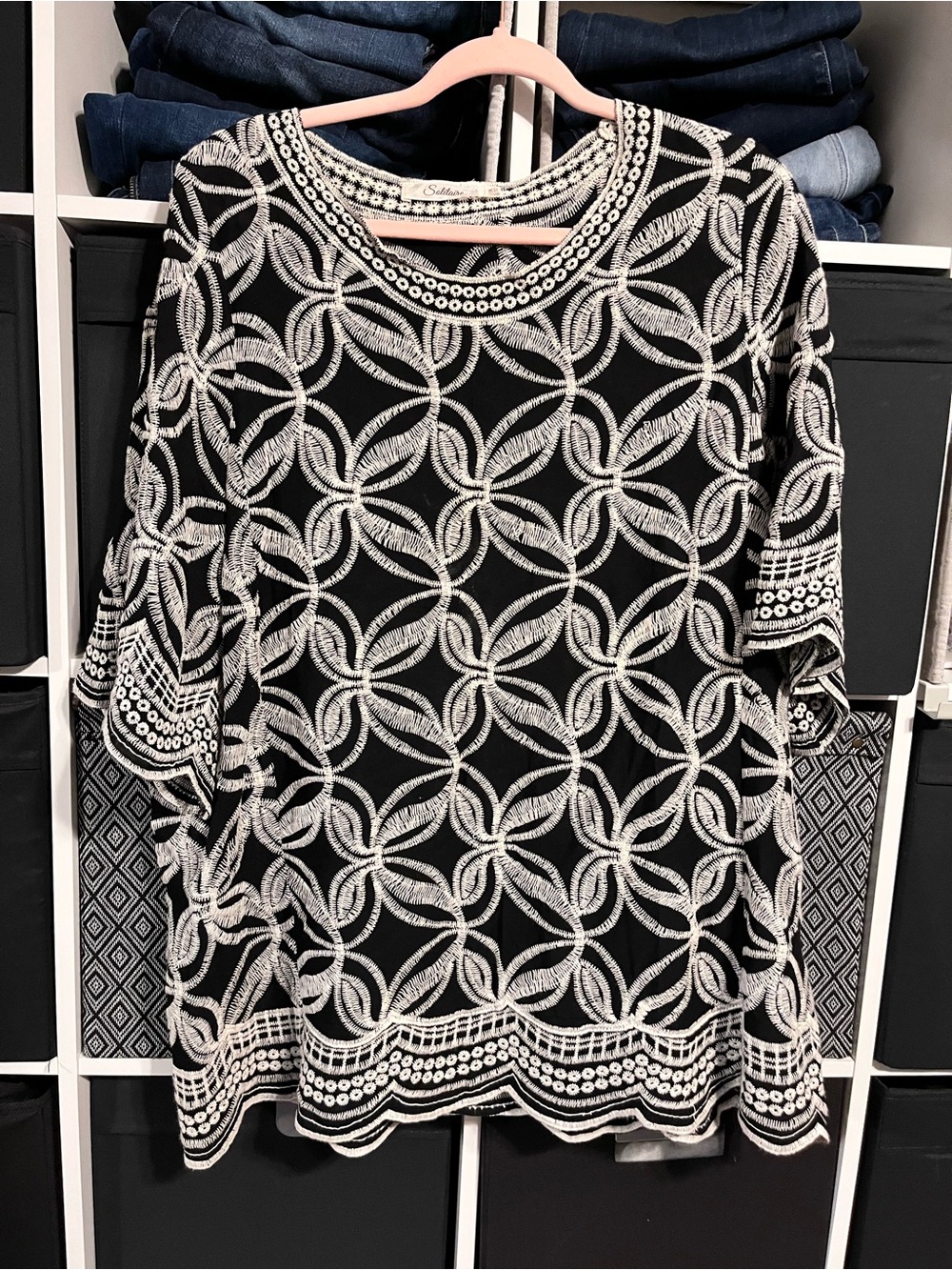 Solitaire Black and White Embroidered Top